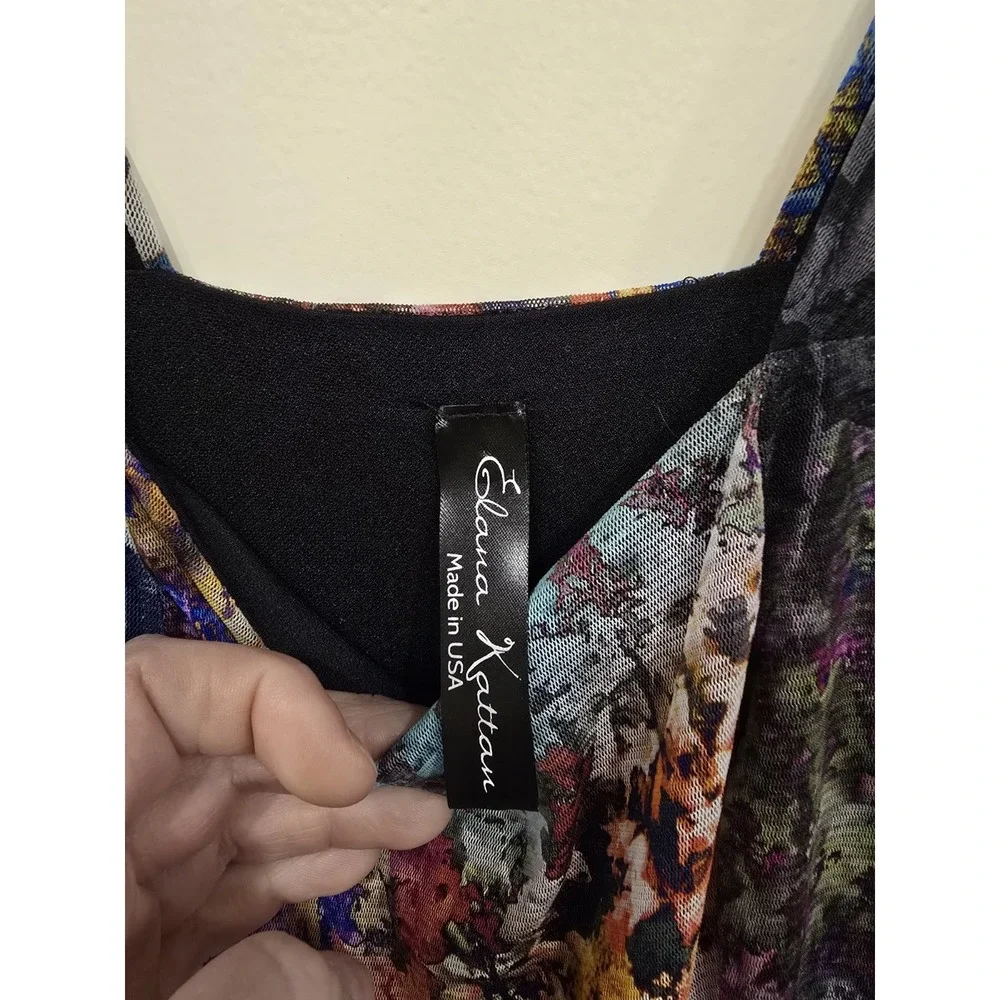 Elana Kattan Art Print Fit & Flare Dress M Multicolor‎ Botanical Made USA...